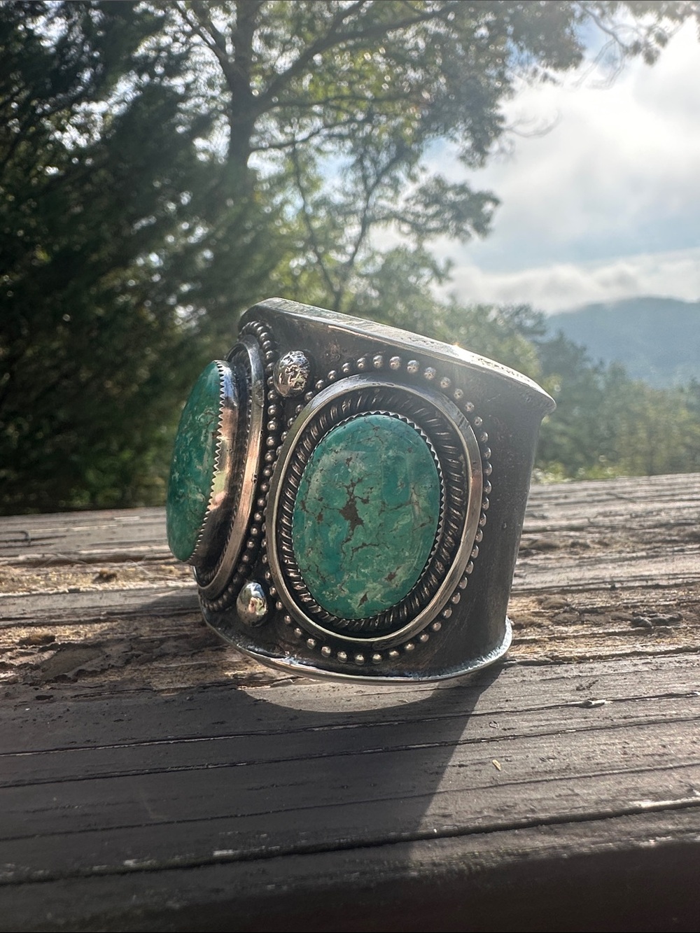 Navajo ✨ Glenn Livingston Turquoise Statement Cuff Bracelet - Picture 4 of 9